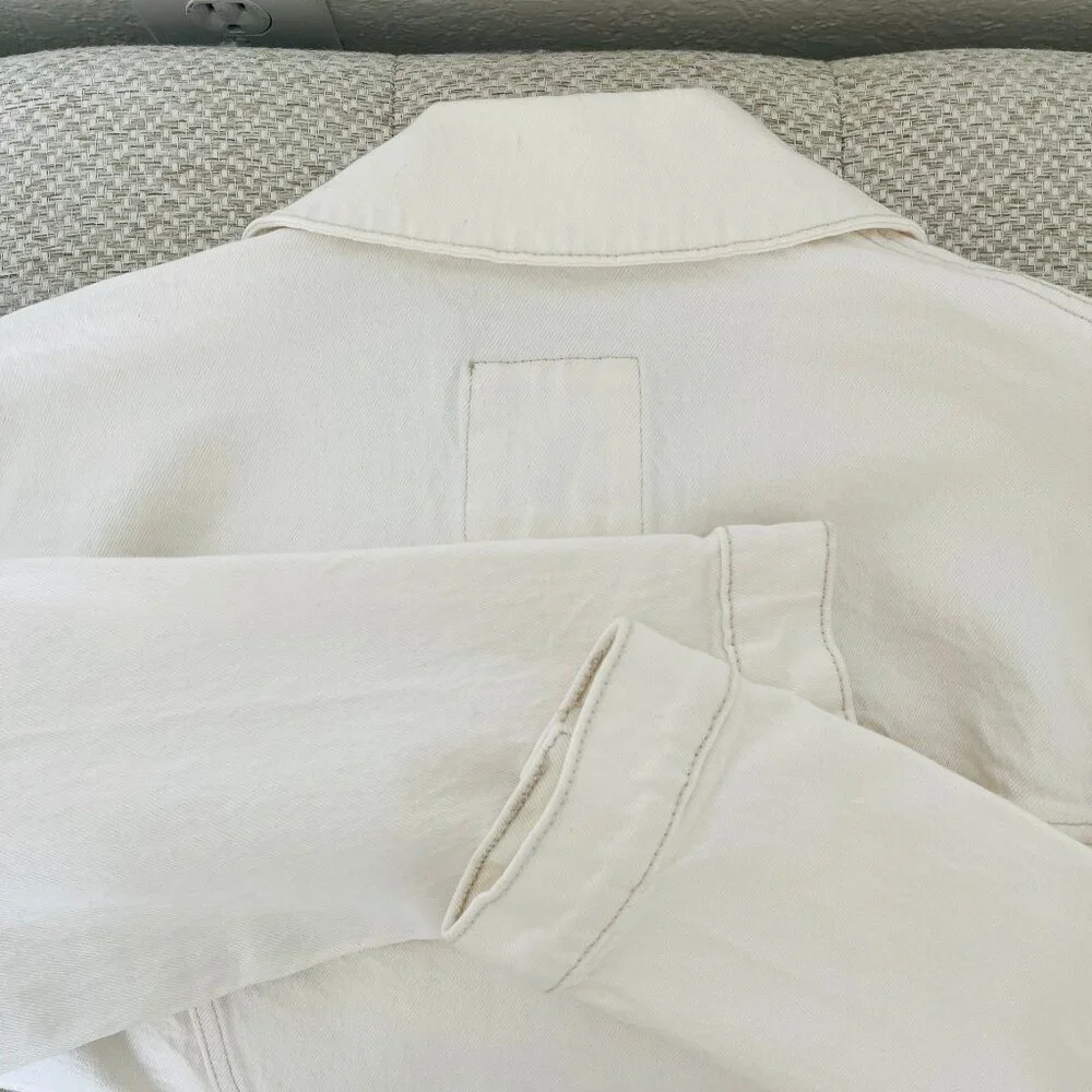 Abercrombie & Fitch NEW! Cropped Denim Jean Jacket In Cream/Bleached Wash XS - Picture 13 of 15